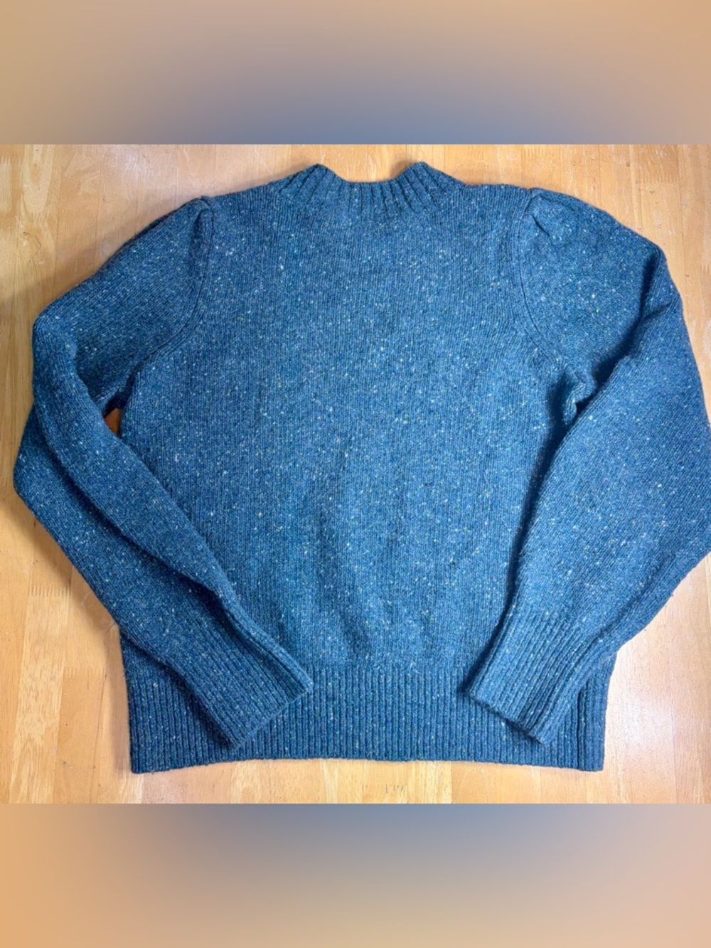 Faherty Sweater Women Large Blue Green Puffed Sleeve Merino Wool Blend Boone - Picture 6 of 7